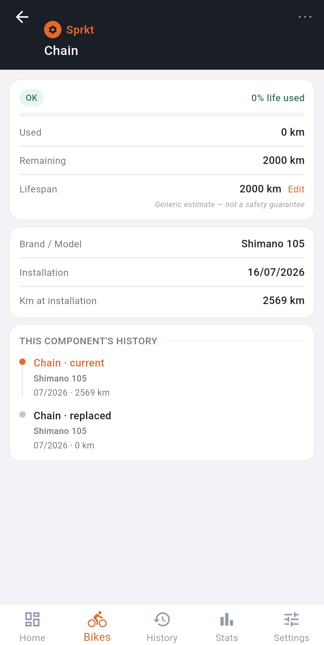 Component history and replacement chain